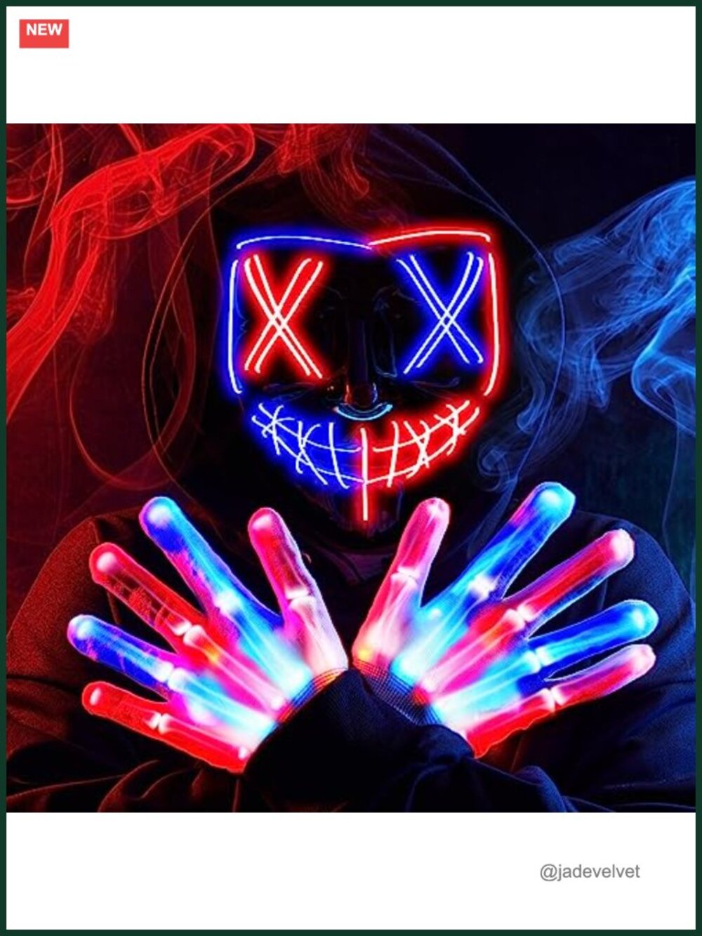 LED Face Mask & Gloves Set, 3 Flashing Modes, Cosplay Halloween Accessory